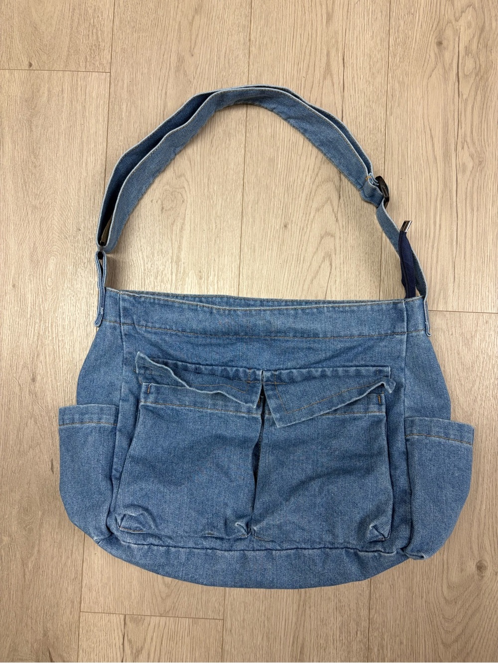 Women’s Blue Denim Multi-Pocket Shoulder Bag